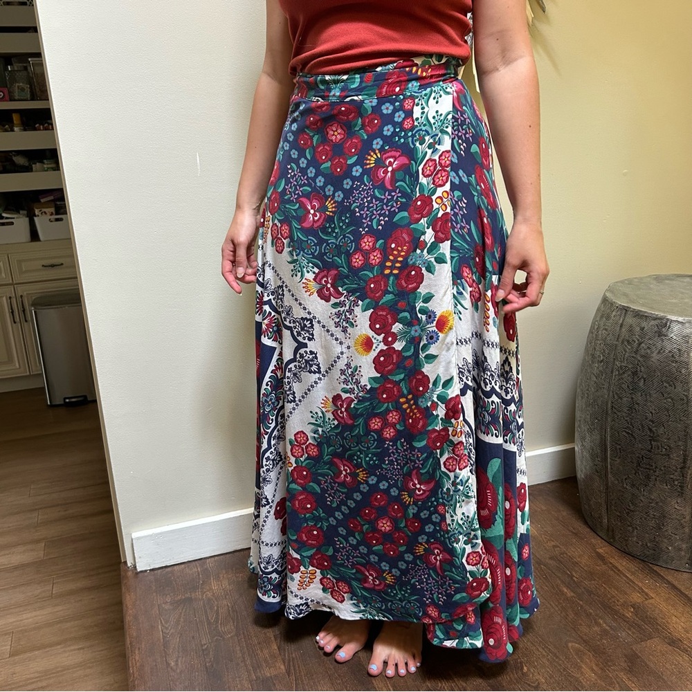 Adriana Barra ~Brazilian Designer Reversible Maxi Floral Wrap Skirt size Small*